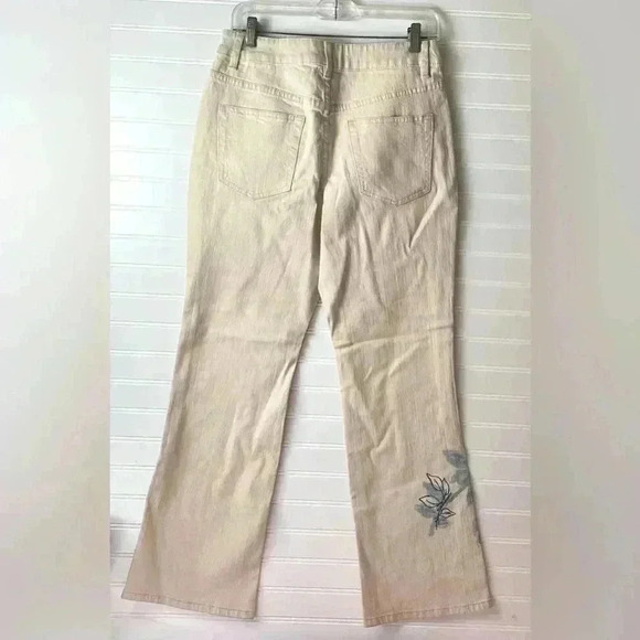 COLDWATER CREEK Pants Beige with Embroidered Blue Painted Florals Size 8 P - Picture 7 of 12
